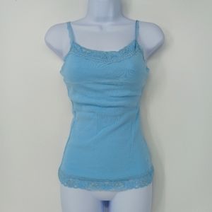Justice Girls Size 14 Light Blue Sparkle Adjustable Cami Tank Top W/ Shelf Bra